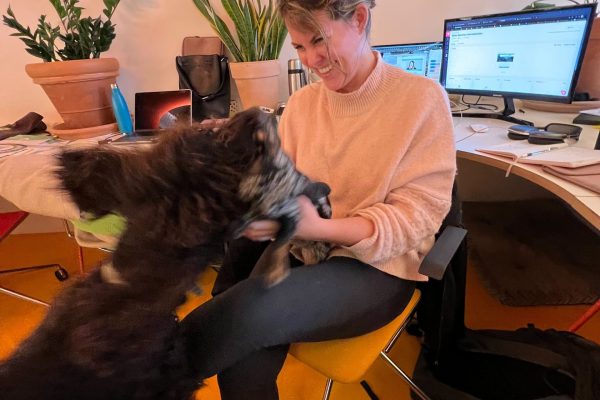 Emily (CSO) having some well needed play time with Cuna in our UK office in London Fields